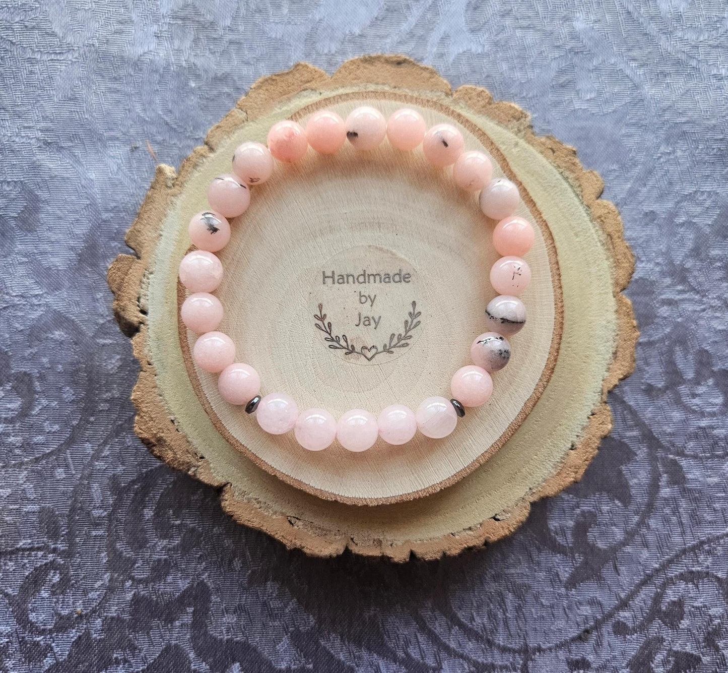 AA Quality 8mm Pink Opal and Rose Quartz Crystal Beaded Gemstone Bracelet