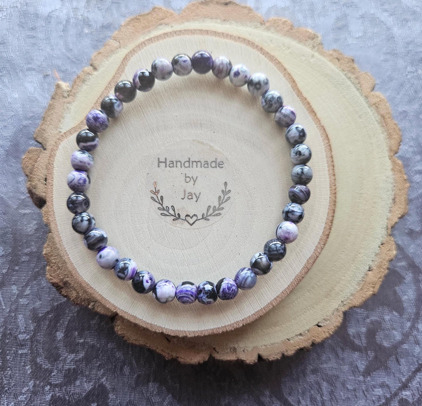 AAA rare 5mm Sodalite and Purple Flame Agate Crystal Beaded Bracelet