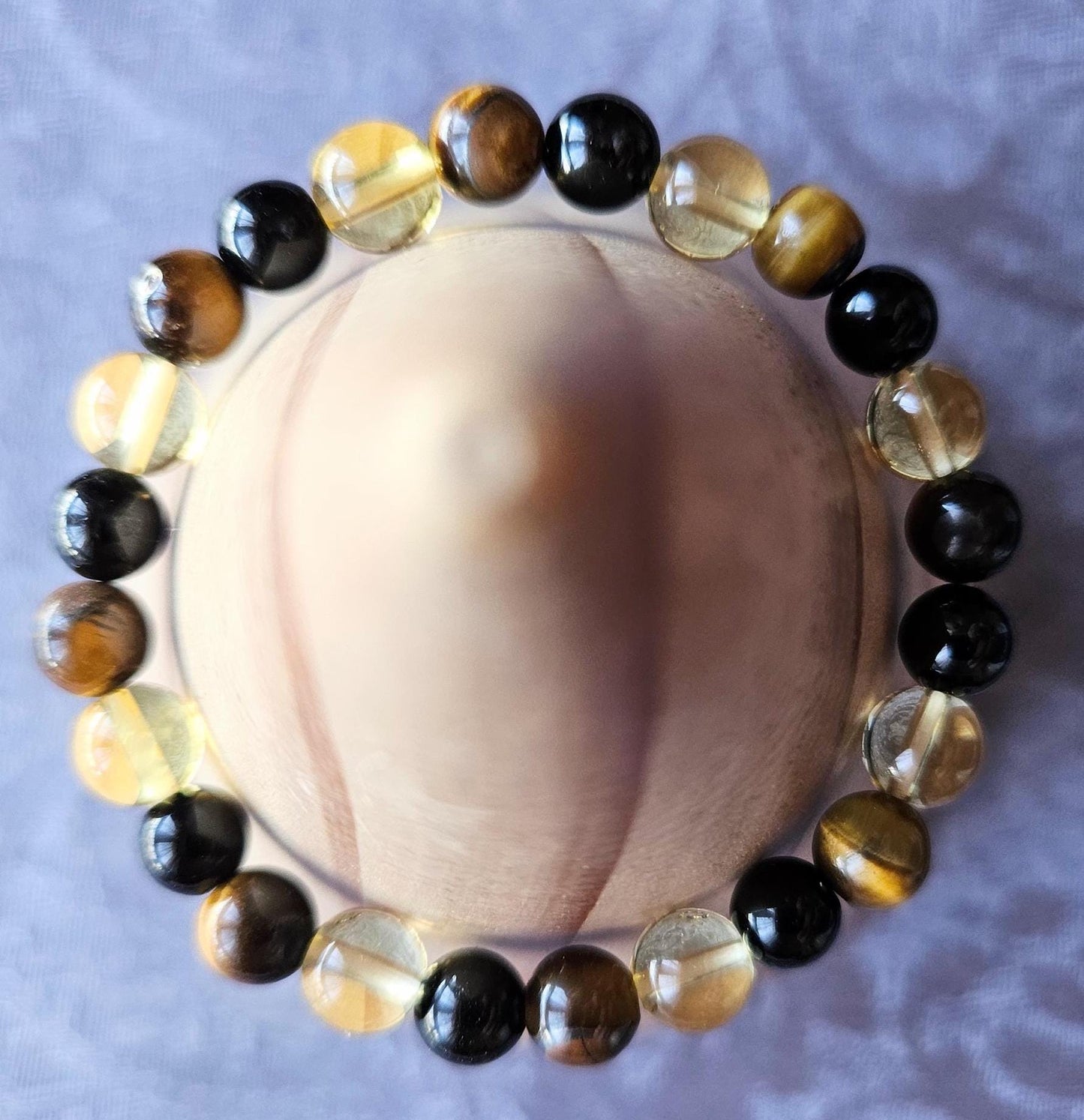 Citrine, Black Tourmaline & Tigers Eye Crystal Gemstone Beaded Bracelet