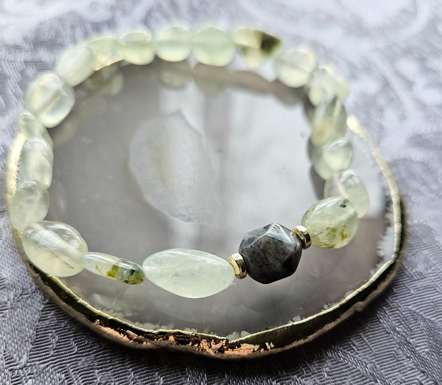Prehnite & Labradorite Crystal Bracelet: Handmade Reiki Charged Gemstone Jewelry