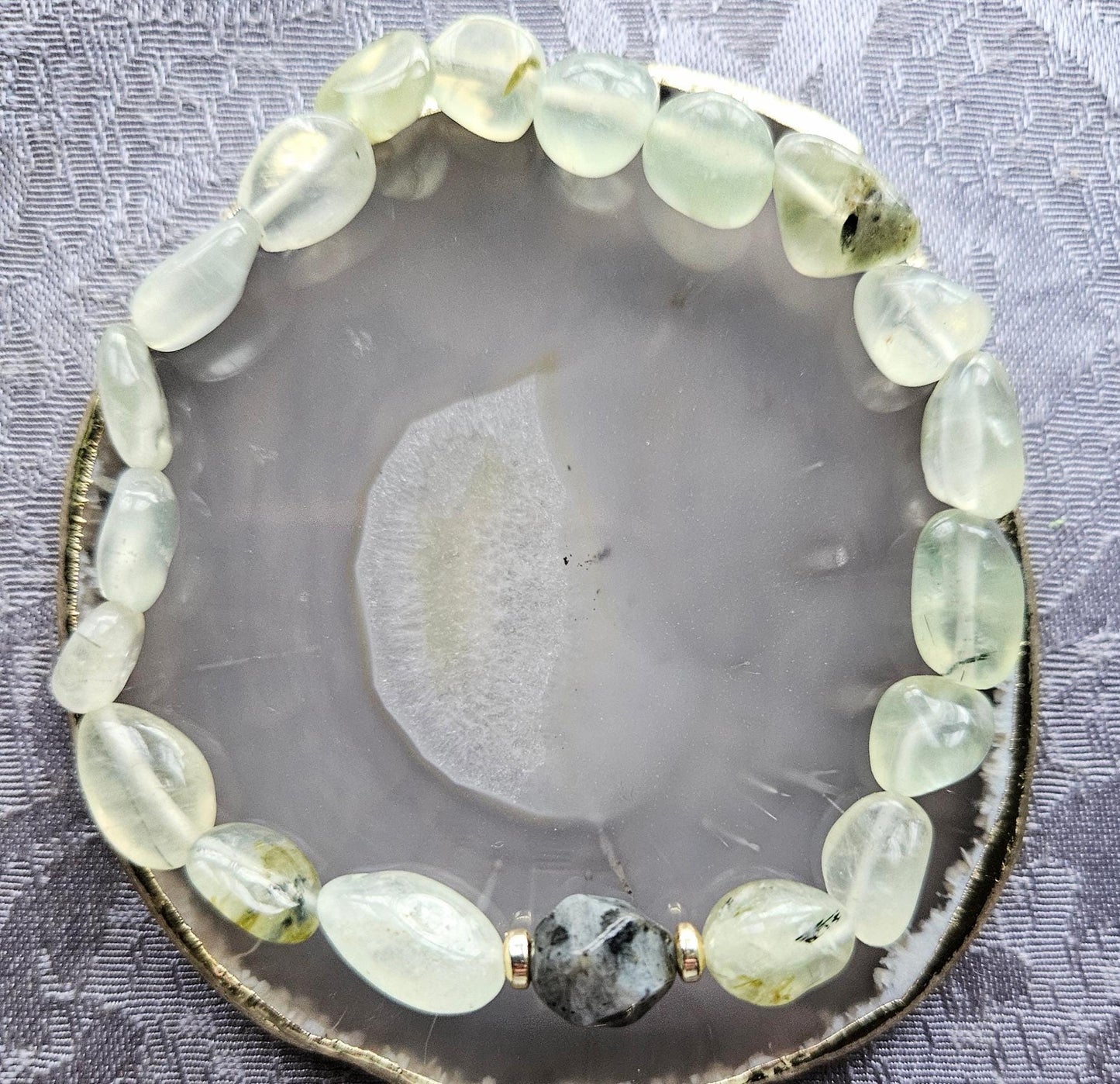 Prehnite & Labradorite Crystal Gemstone Beaded Bracelet Handmade Reiki Charged Gemstone Jewellery