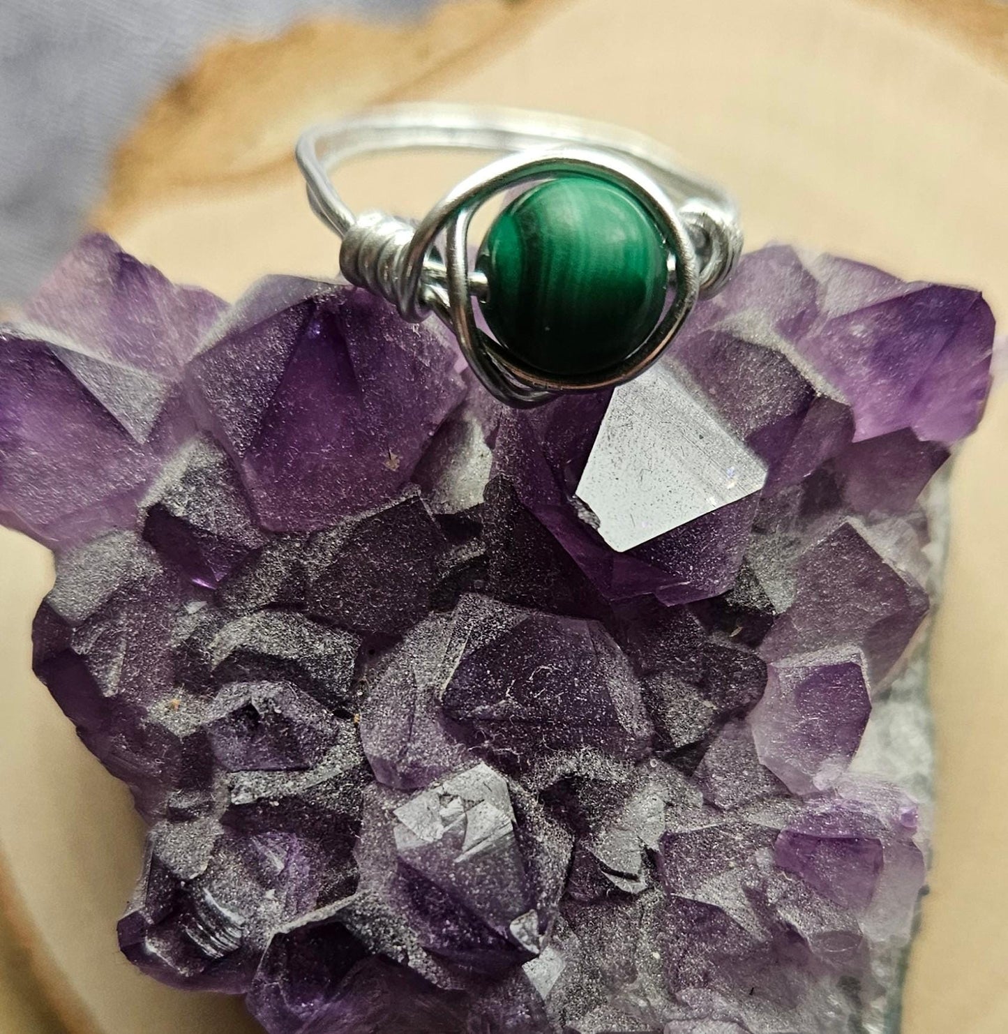 Handmade AAA Green Malachite Ring: 925 Sterling Silver