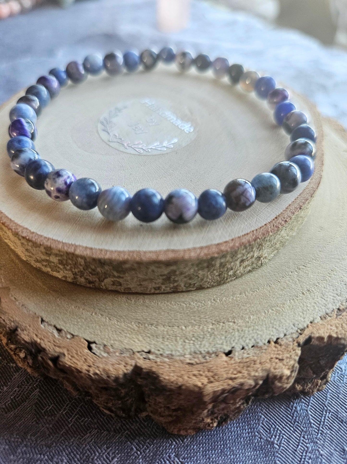 AAA rare 5mm Sodalite and Purple Flame Agate Crystal Beaded Bracelet
