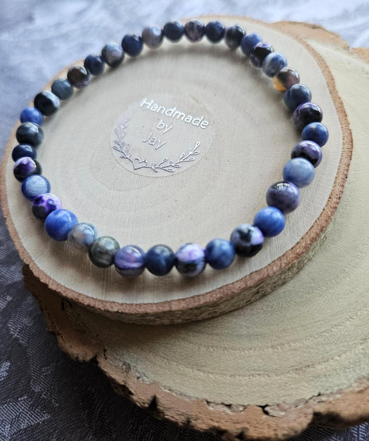 AAA rare 5mm Sodalite and Purple Flame Agate Crystal Beaded Bracelet