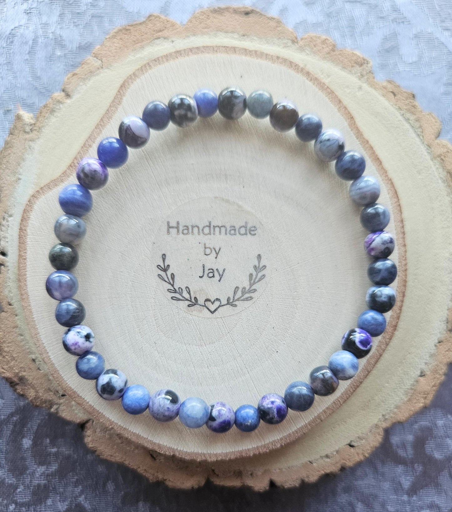 AAA rare 5mm Sodalite and Purple Flame Agate Crystal Beaded Bracelet