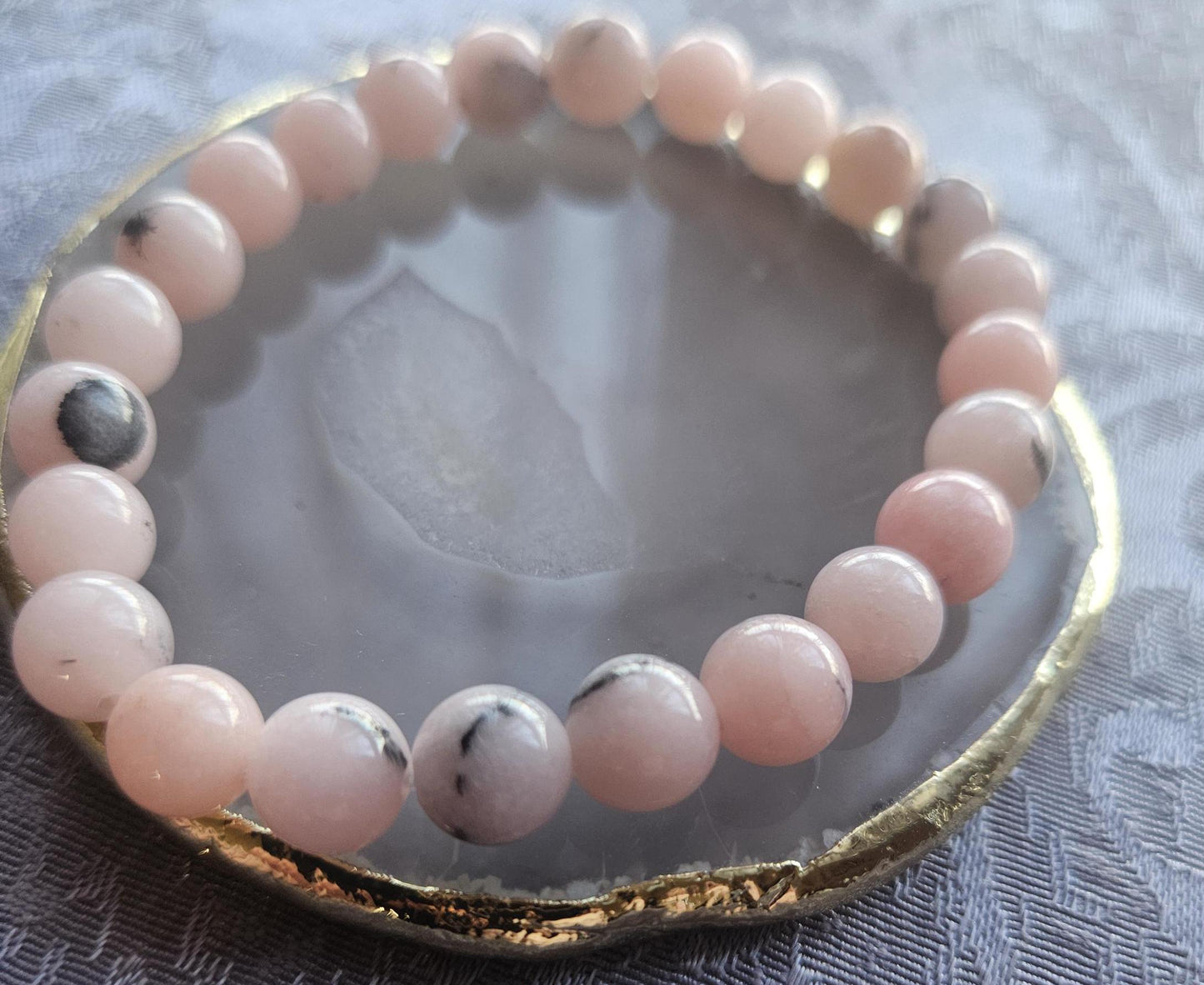 8mm Natural Pink Opal Calming, Fertility, Menopause and Helps with Balancing Hormones Crystal Beaded Gemstone Bracelet
