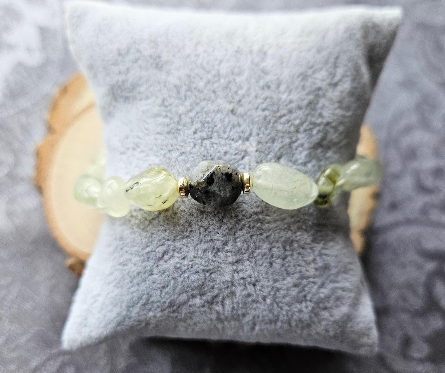 Prehnite & Labradorite Crystal Gemstone Beaded Bracelet Handmade Reiki Charged Gemstone Jewellery