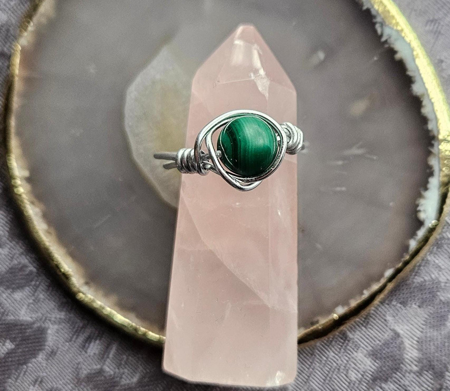 Handmade AAA Green Malachite Ring: 925 Sterling Silver