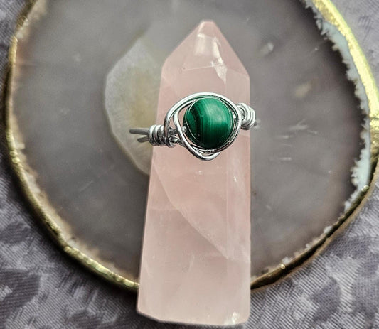 Handmade AAA Green Malachite Ring: 925 Sterling Silver