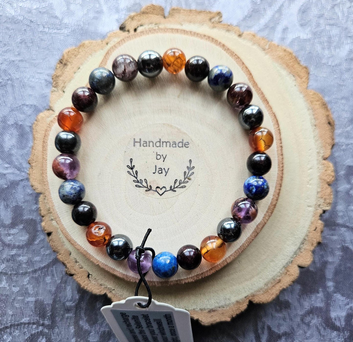Handmade Crystal Gemstone Bracelet: Dragon Vein Agate, Garnet & Super 7 Fibromyalgia