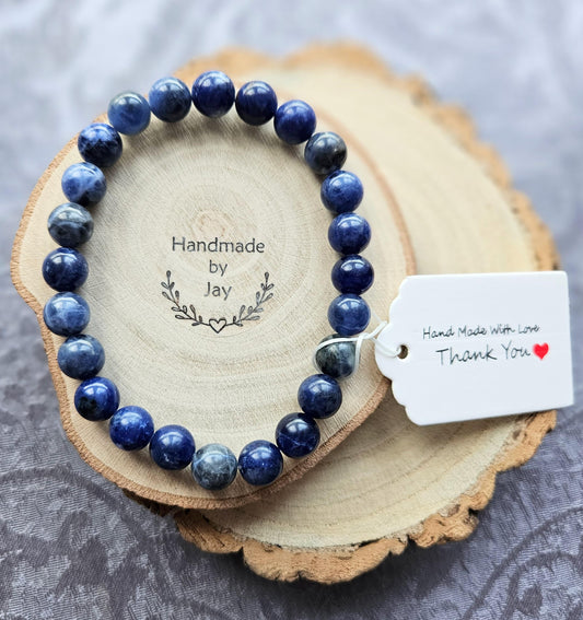 8mm Sodalite Anxiety, Digestion & Detox Support Crystal Beaded Bracelet