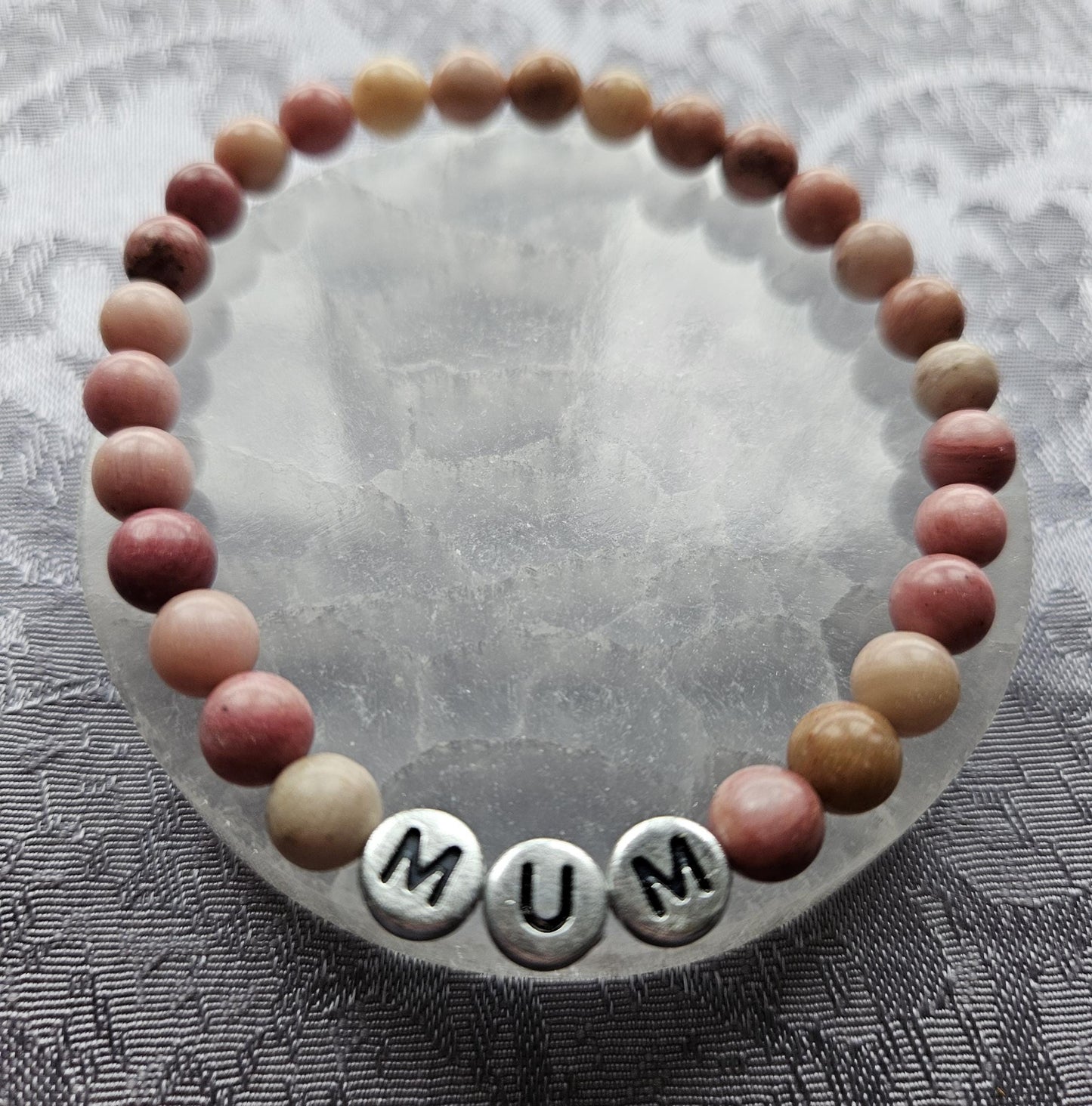 Personalized Gemstone Bracelet: Rose Quartz, Rhodochrosite & Rhodonite