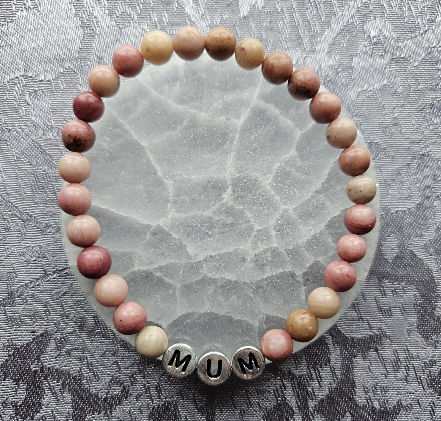 Personalized Gemstone Bracelet: Rose Quartz, Rhodochrosite & Rhodonite
