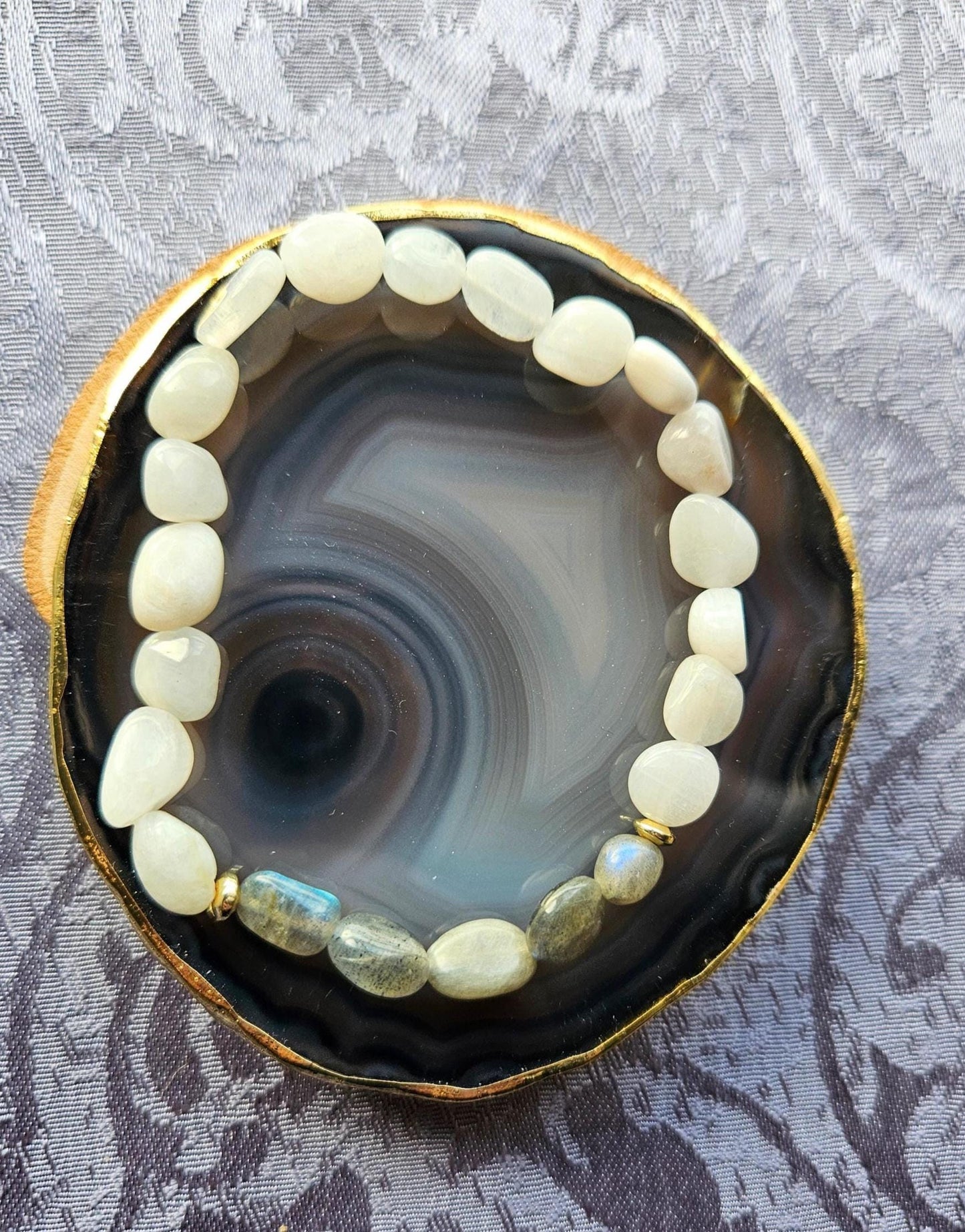 Moonstone and Labradorite Bracelet: Blue Flash Crystal Gemstone