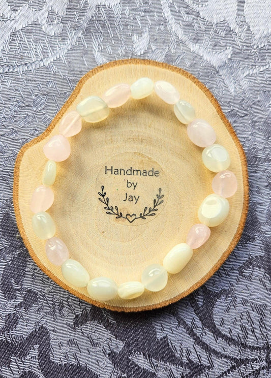 Rose Quartz & Moonstone Crystal Beaded Bracelet: Calming Chakra Jewellery