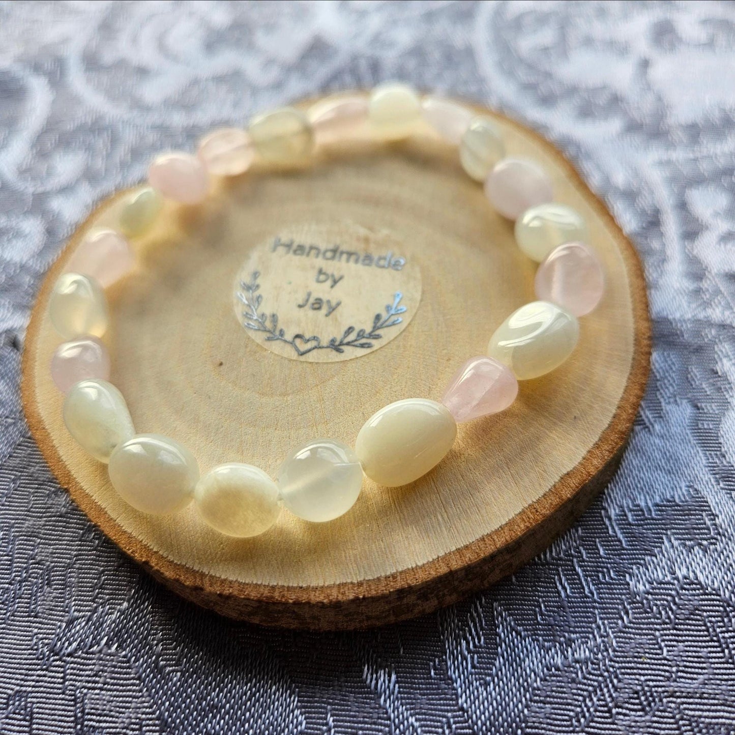 Rose Quartz & Moonstone Crystal Beaded Bracelet: Calming Chakra Jewelry