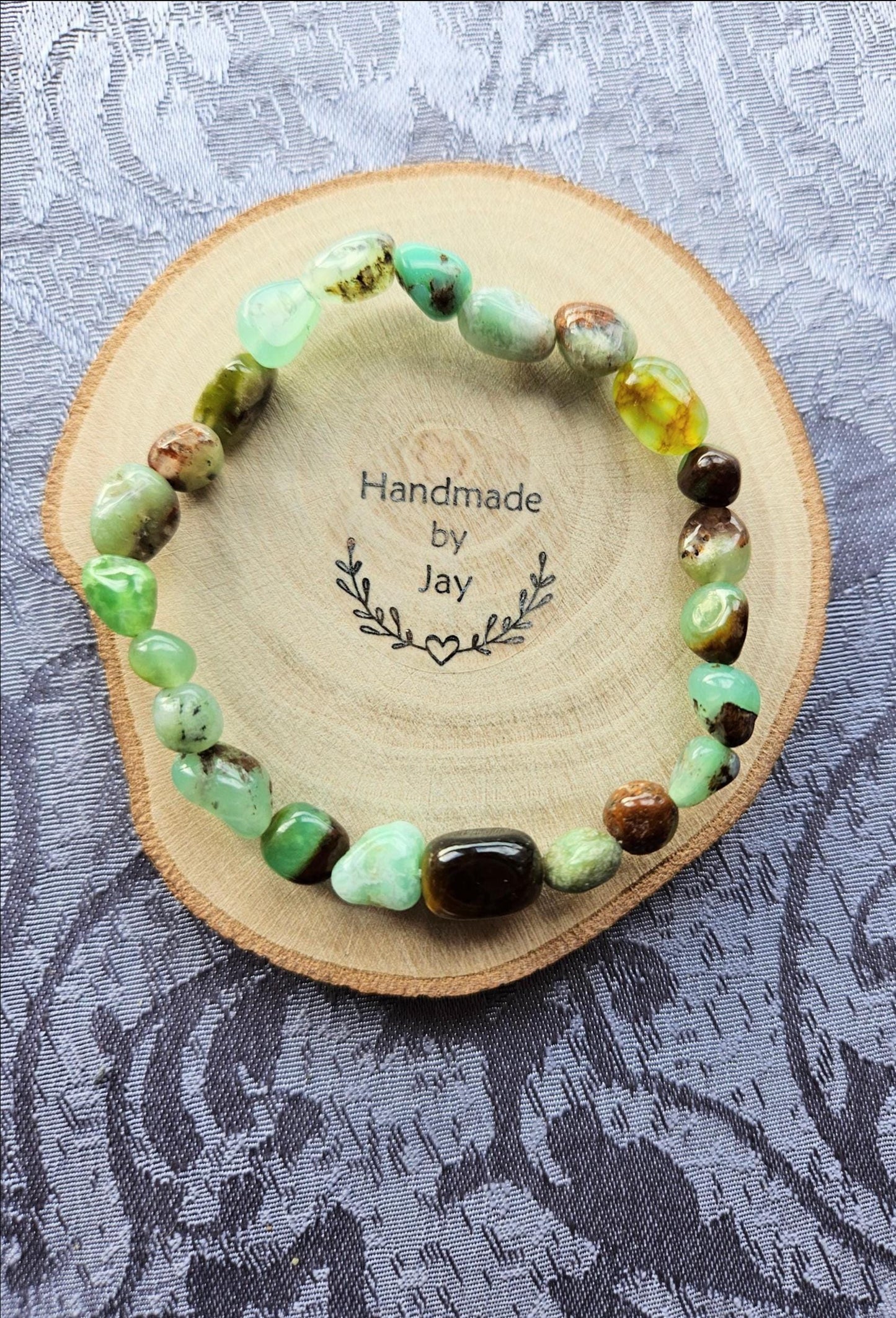 Natural Chrysoprase and Tigers Eye for Chakra Balancing Crystal Beaded Bracelet