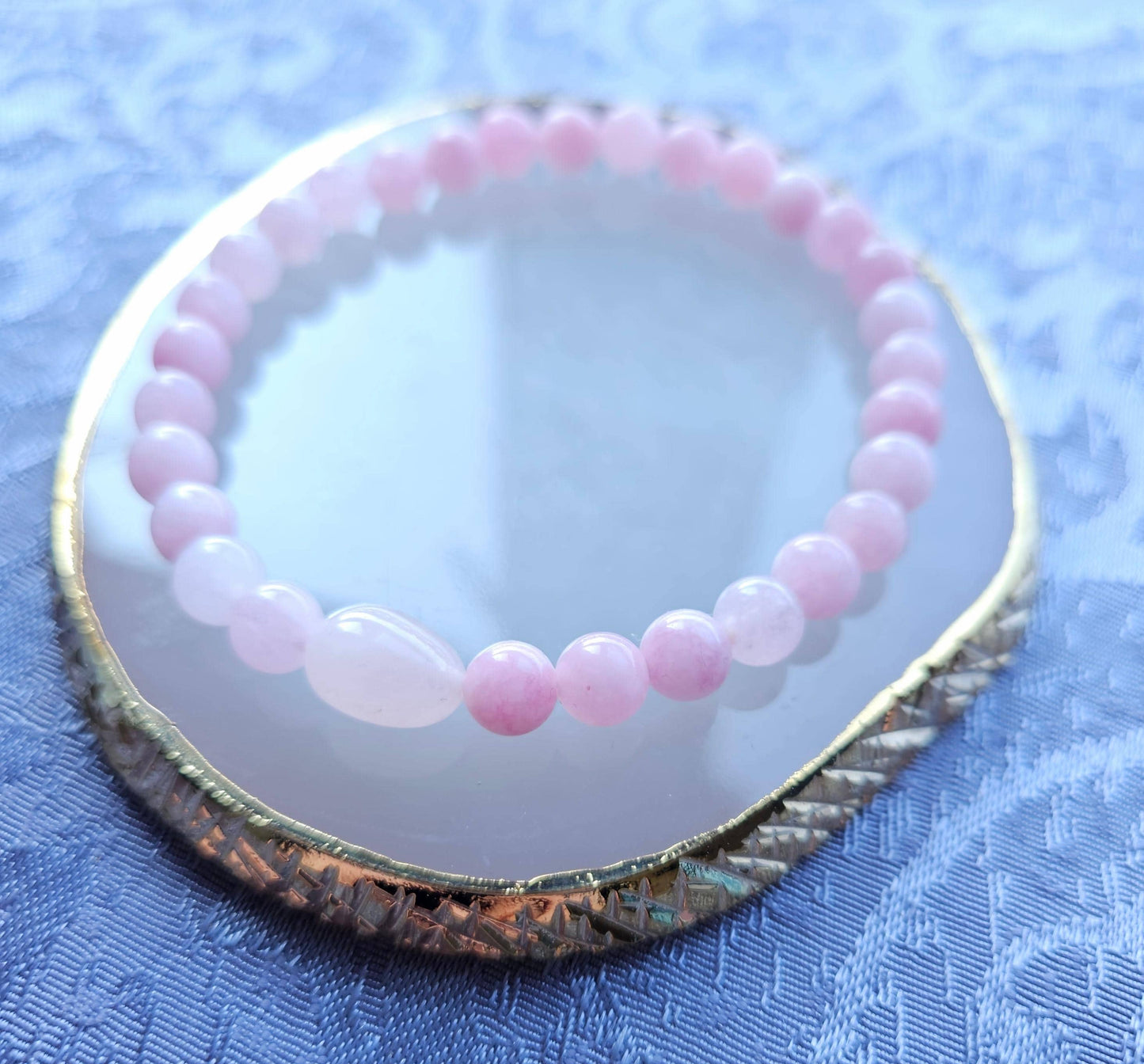 AAA Quality Kunzite and Rose Quartz Crystal Beaded Gemstone Bracelet Heart Chakra