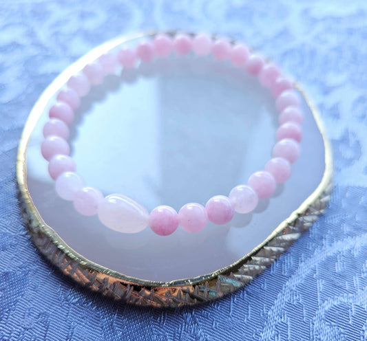 AAA Quality Kunzite and Rose Quartz Crystal Beaded Gemstone Bracelet Heart Chakra