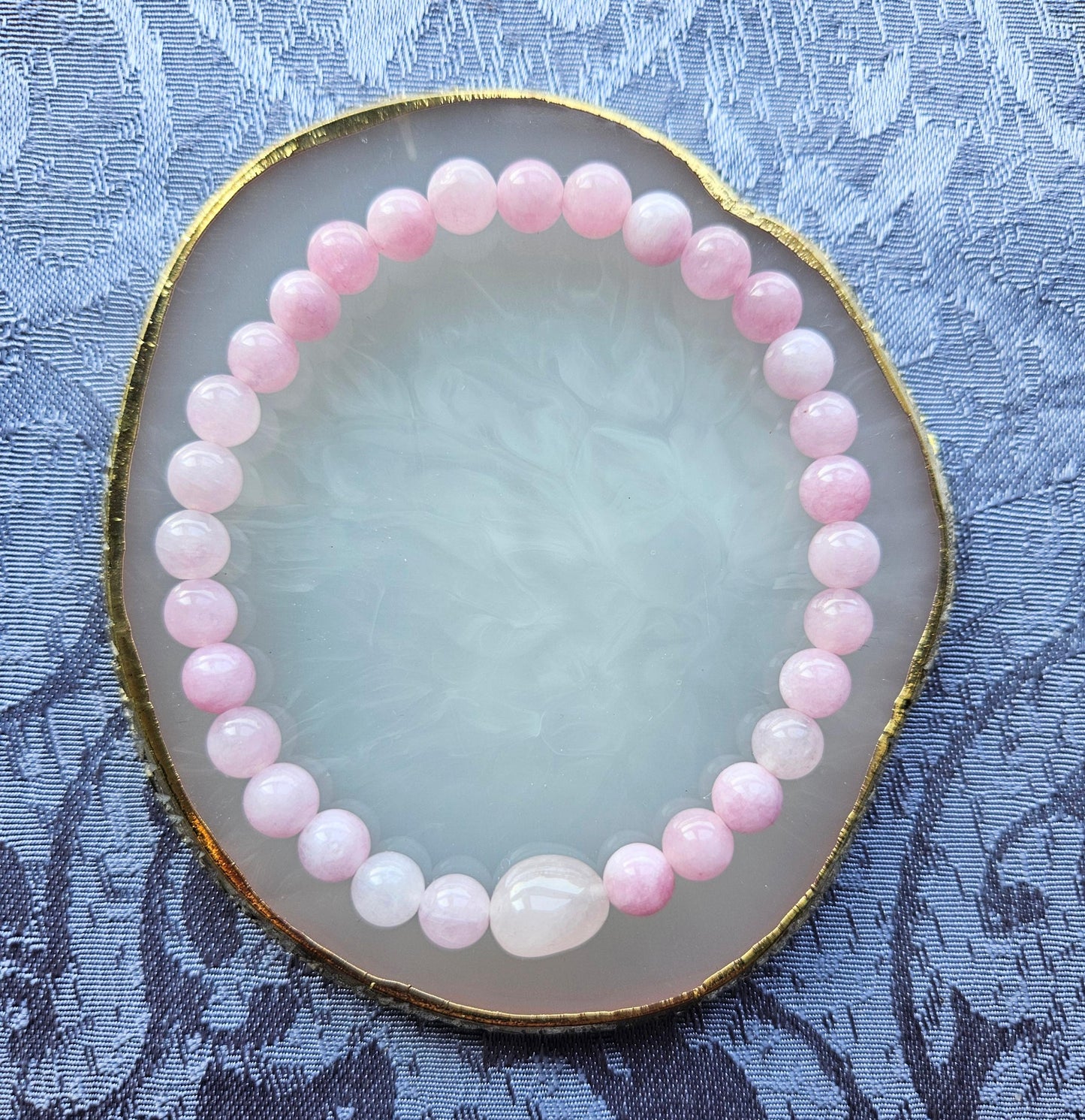 AAA Quality Kunzite and Rose Quartz Crystal Beaded Gemstone Bracelet Heart Chakra
