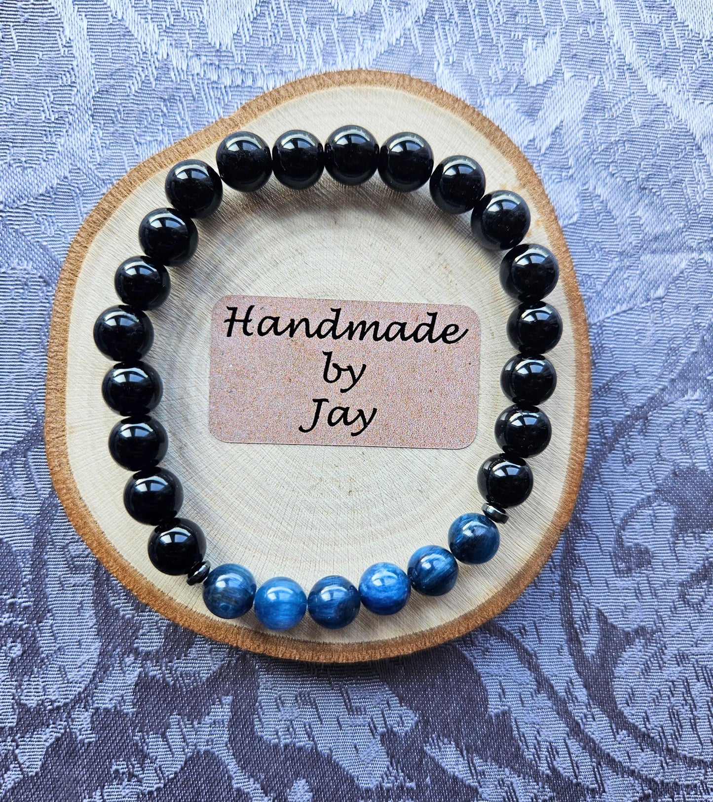 AAA Quality Black Tourmaline and Kyanite Crystal Gemstone Beaded Bracelet