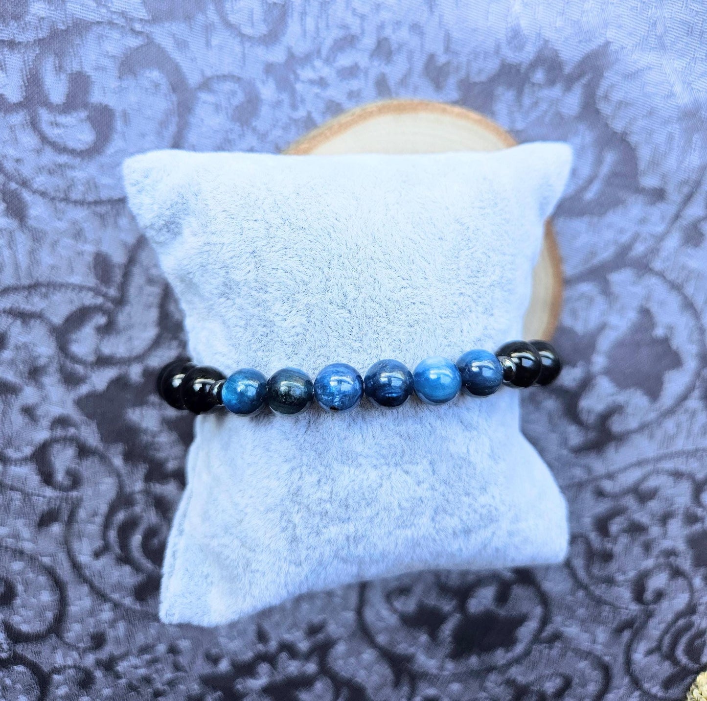 AAA Quality Black Tourmaline and Kyanite Crystal Gemstone Beaded Bracelet