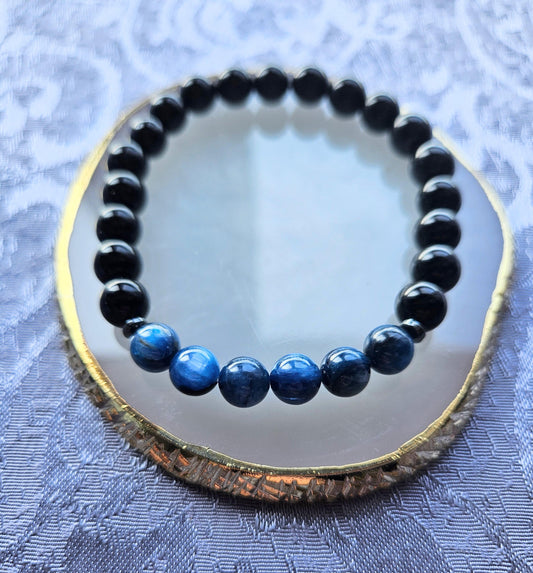 AAA Quality Black Tourmaline and Kyanite Crystal Gemstone Beaded Bracelet