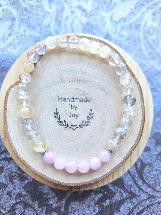 Ametrine and Kunzite Calming Reiki Crystal Beaded Bracelet