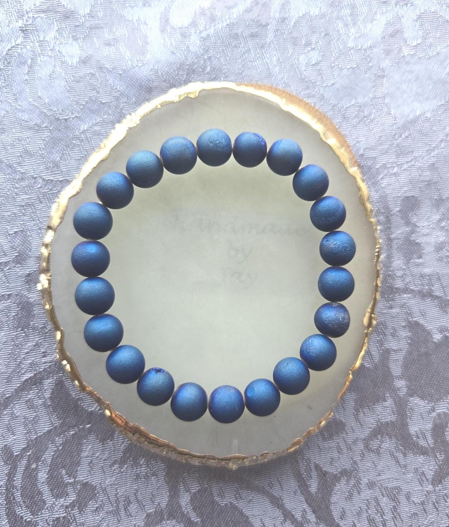 Dark Blue Druzy Onyx Bracelet: 8mm Crystal Healing Gemstone