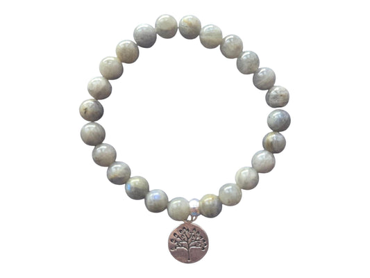 Labradorite Crystal Beaded Bracelet: Tree of Life Charm, Handmade Healing Jewelry