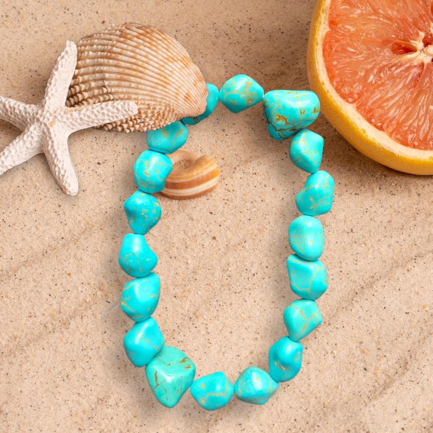 Chunky Turquoise Nugget Crystal Gemstone Throat Chakra Bracelet