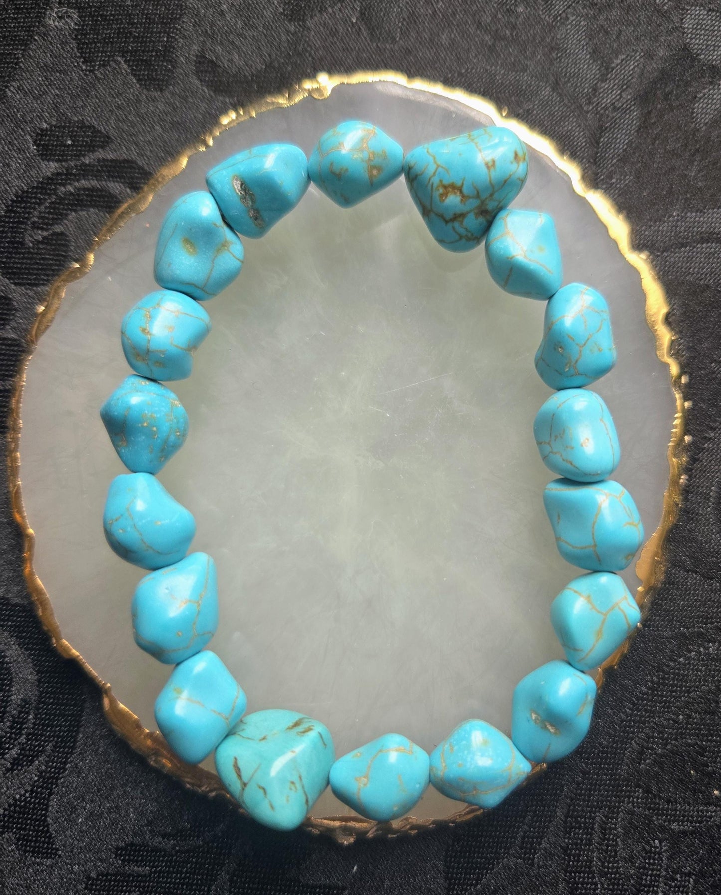 Chunky Turquoise Nugget Crystal Gemstone Throat Chakra Bracelet