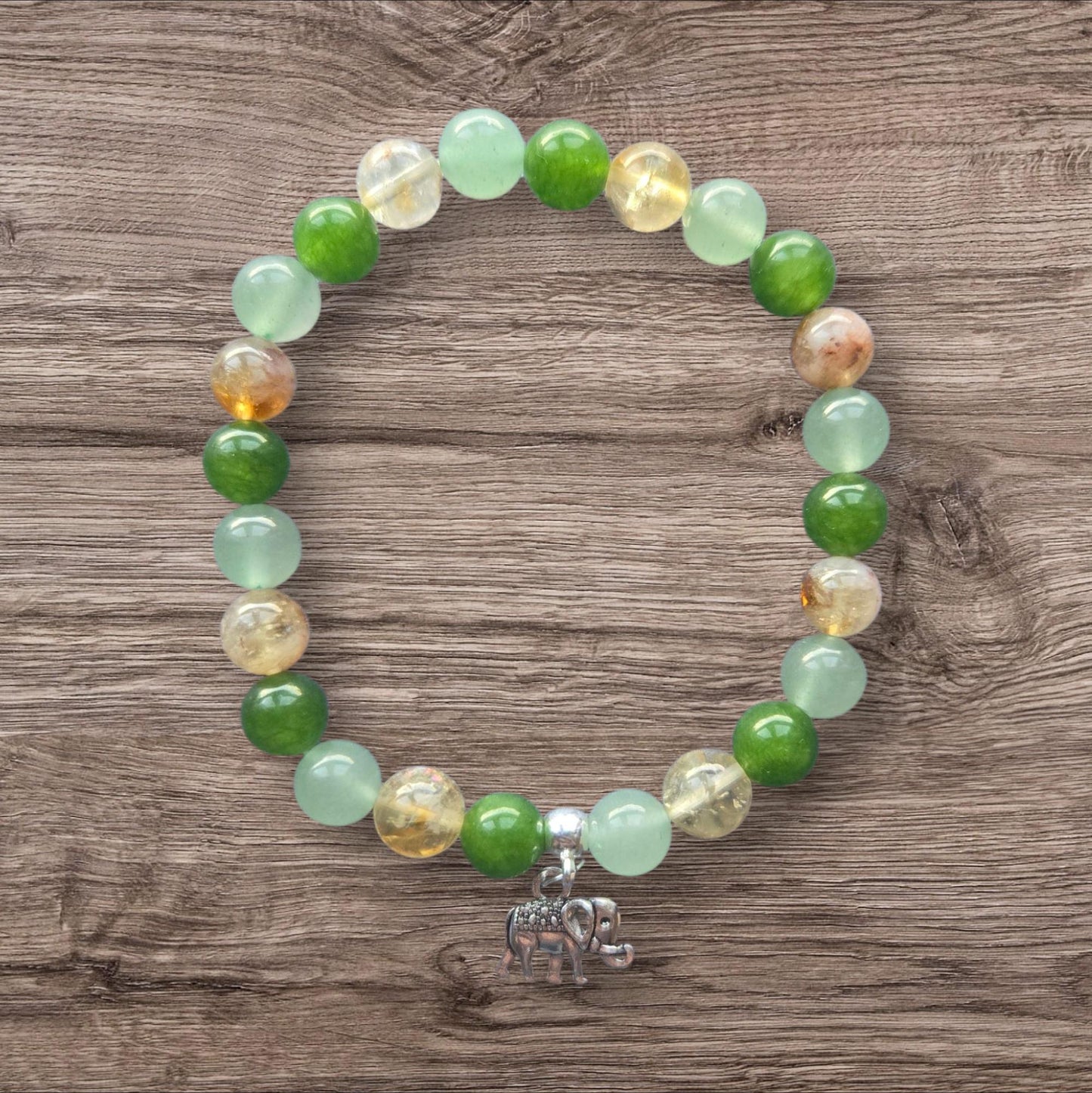 Good Luck, Prosperity, Abundance Citrine,  Jade & Green Aventurine Crystal Gemstone Beaded Bracelet