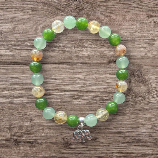 Good Luck, Prosperity, Abundance Citrine,  Jade & Green Aventurine Crystal Gemstone Beaded Bracelet