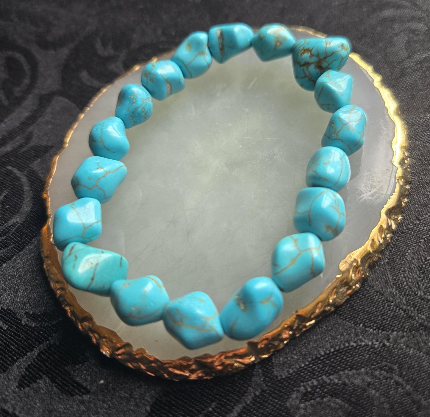 Chunky Turquoise Nugget Crystal Gemstone Throat Chakra Bracelet