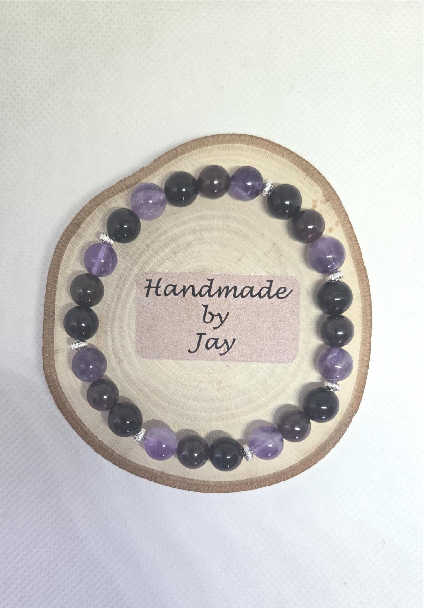Natural Garnet, Amethyst & Black Tourmaline Crystal Gemstone Beaded Bracelet