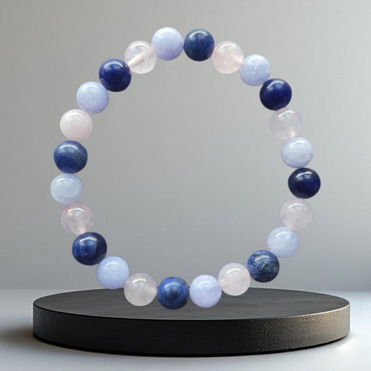 Angelite, Sodalite, Rose Quartz Crystal Gemstone Beaded Bracelet