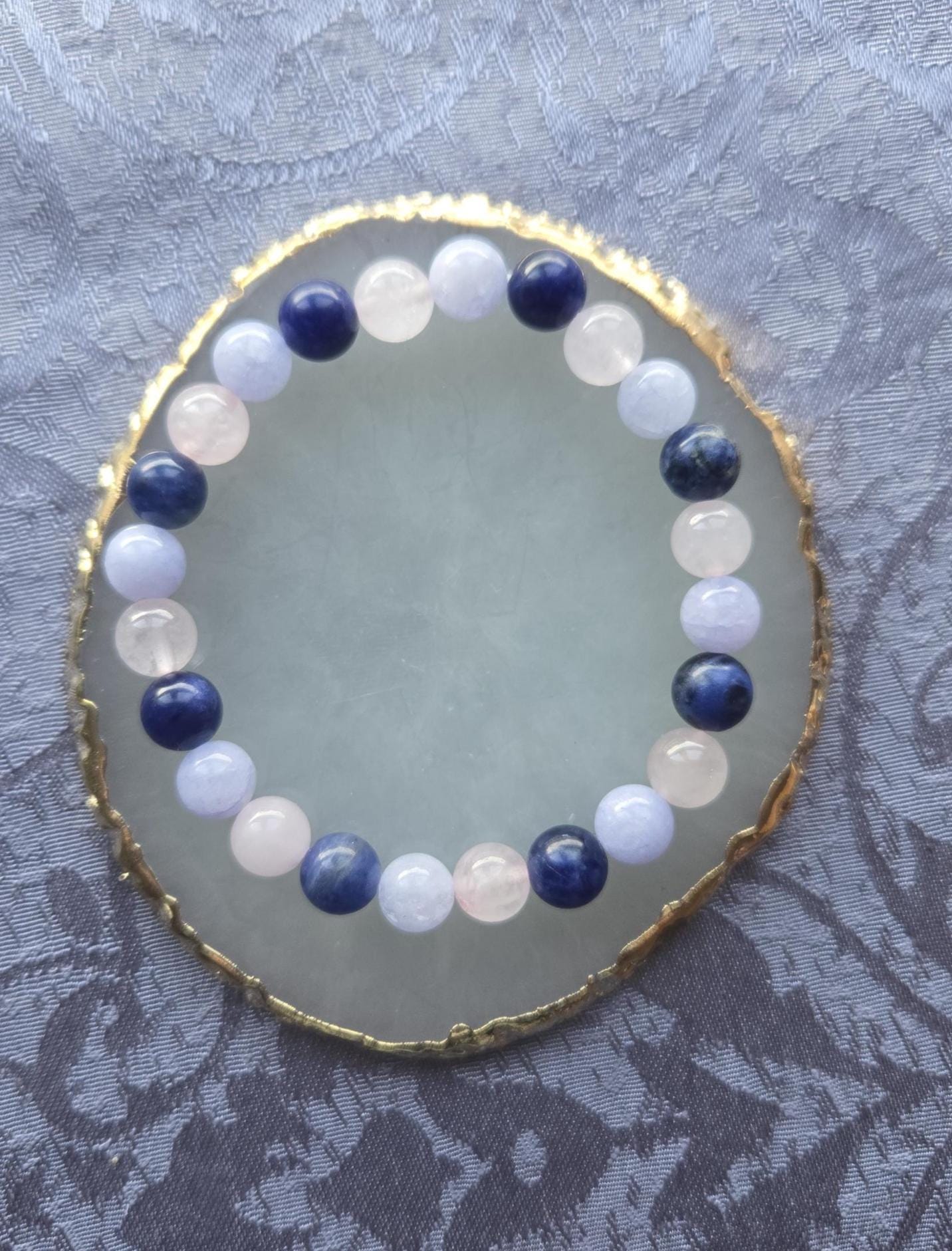 Angelite, Sodalite, Rose Quartz Crystal Gemstone Beaded Bracelet
