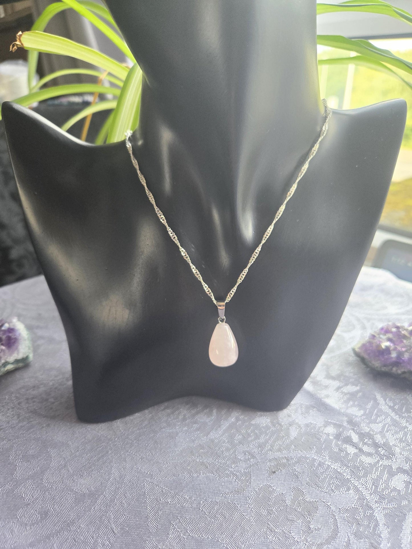 Rose Quartz for Love & Self-Esteem  Pear Shape Crystal Heart Chakra Pendant