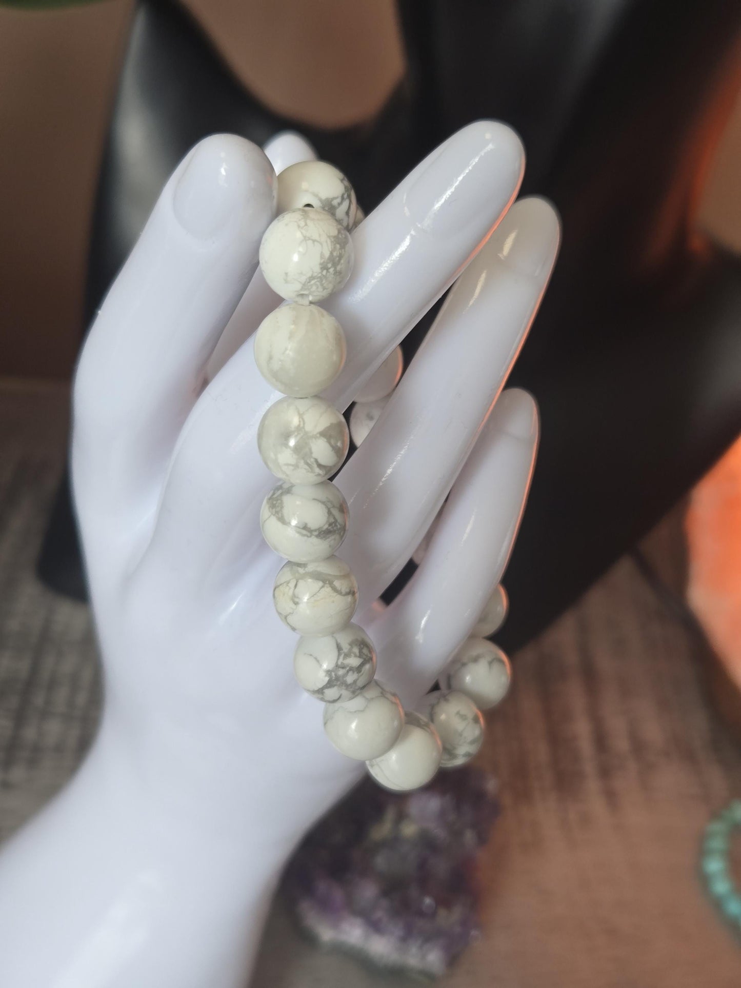 10mm Howlite for Anxiety &  Grounding Crystal Healing Gemstone  Bracelet.  Stress Relief Bracelet.