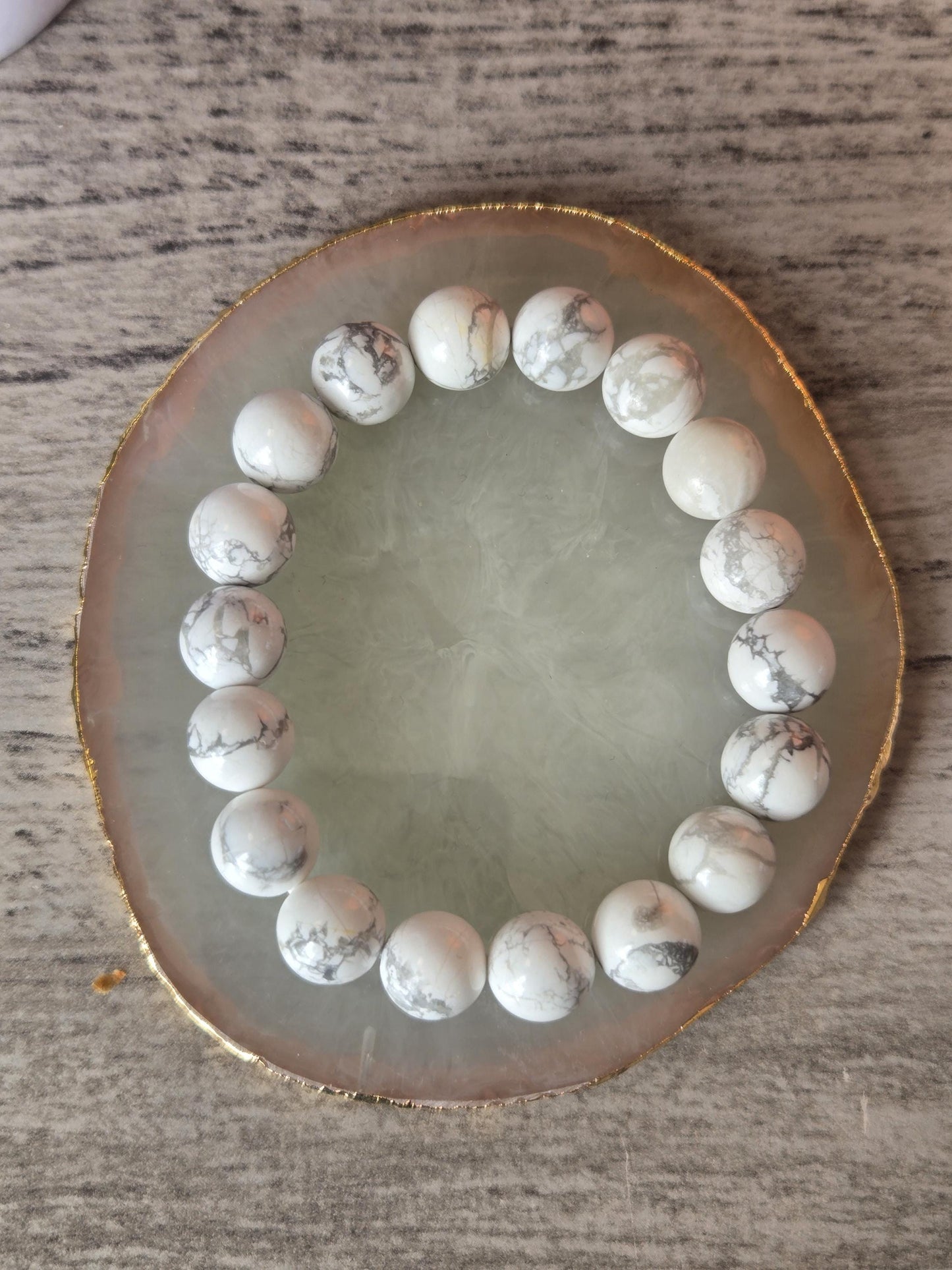 10mm Howlite for Anxiety &  Grounding Crystal Healing Gemstone  Bracelet.  Stress Relief Bracelet.