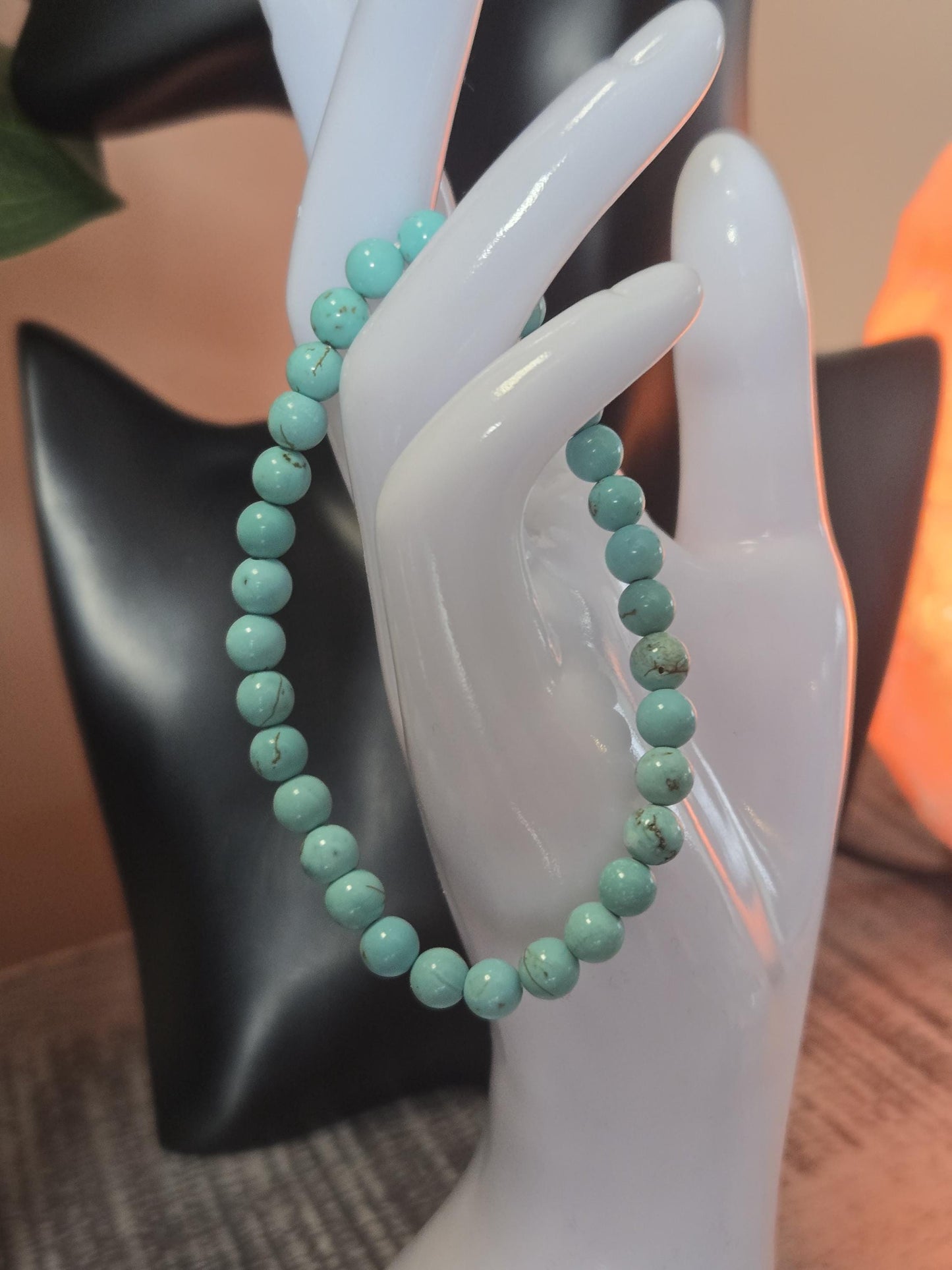 6mm Turquoise Crystal Gemstone Elasticated Beaded Bracelet Throat Chakra