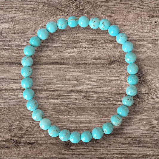 6mm Turquoise Crystal Gemstone Elasticated Beaded Bracelet Throat Chakra