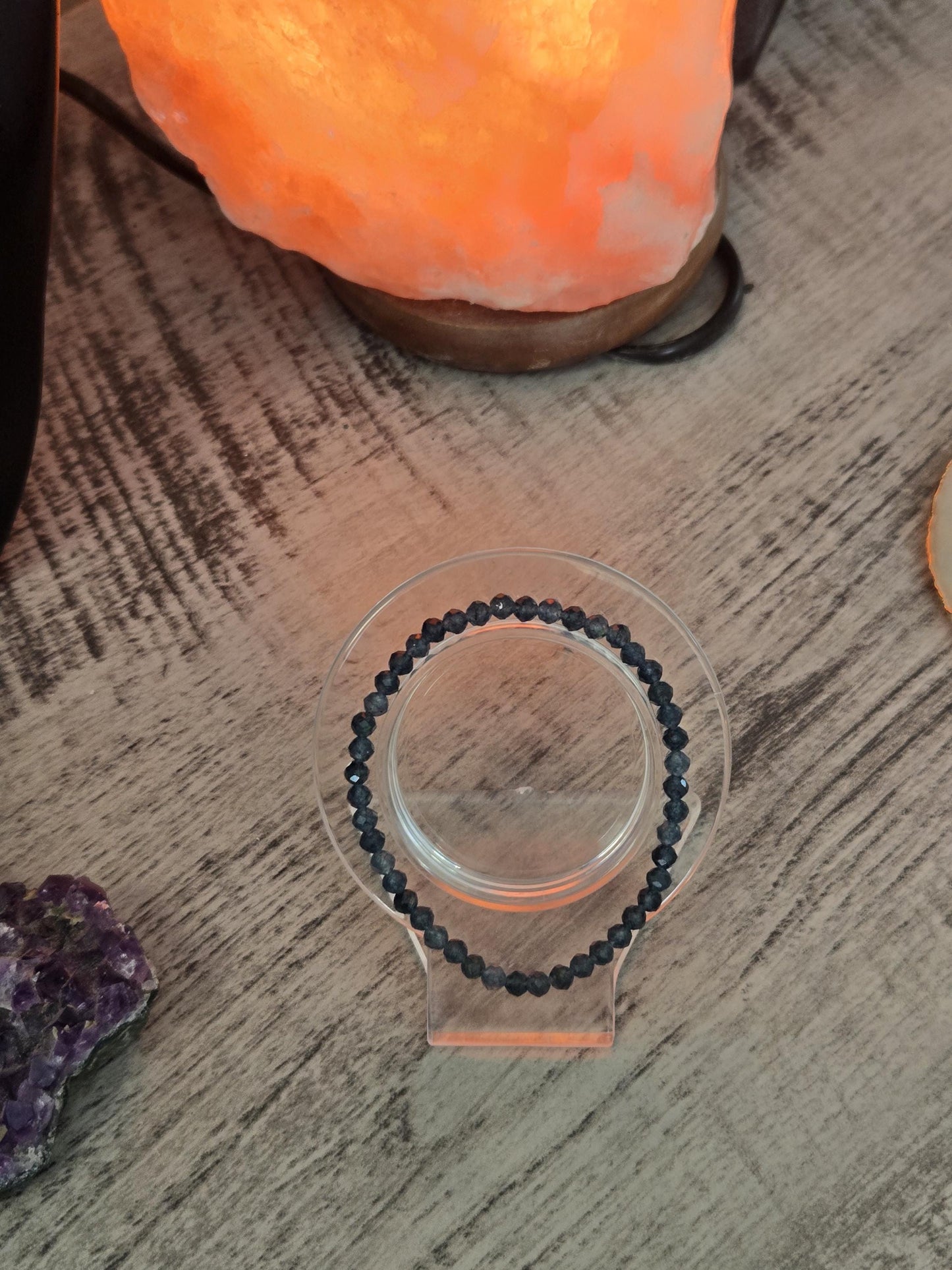 Natural 4x2mm Faceted Blue Sapphire Crystal Gemstone Beaded Bracelet