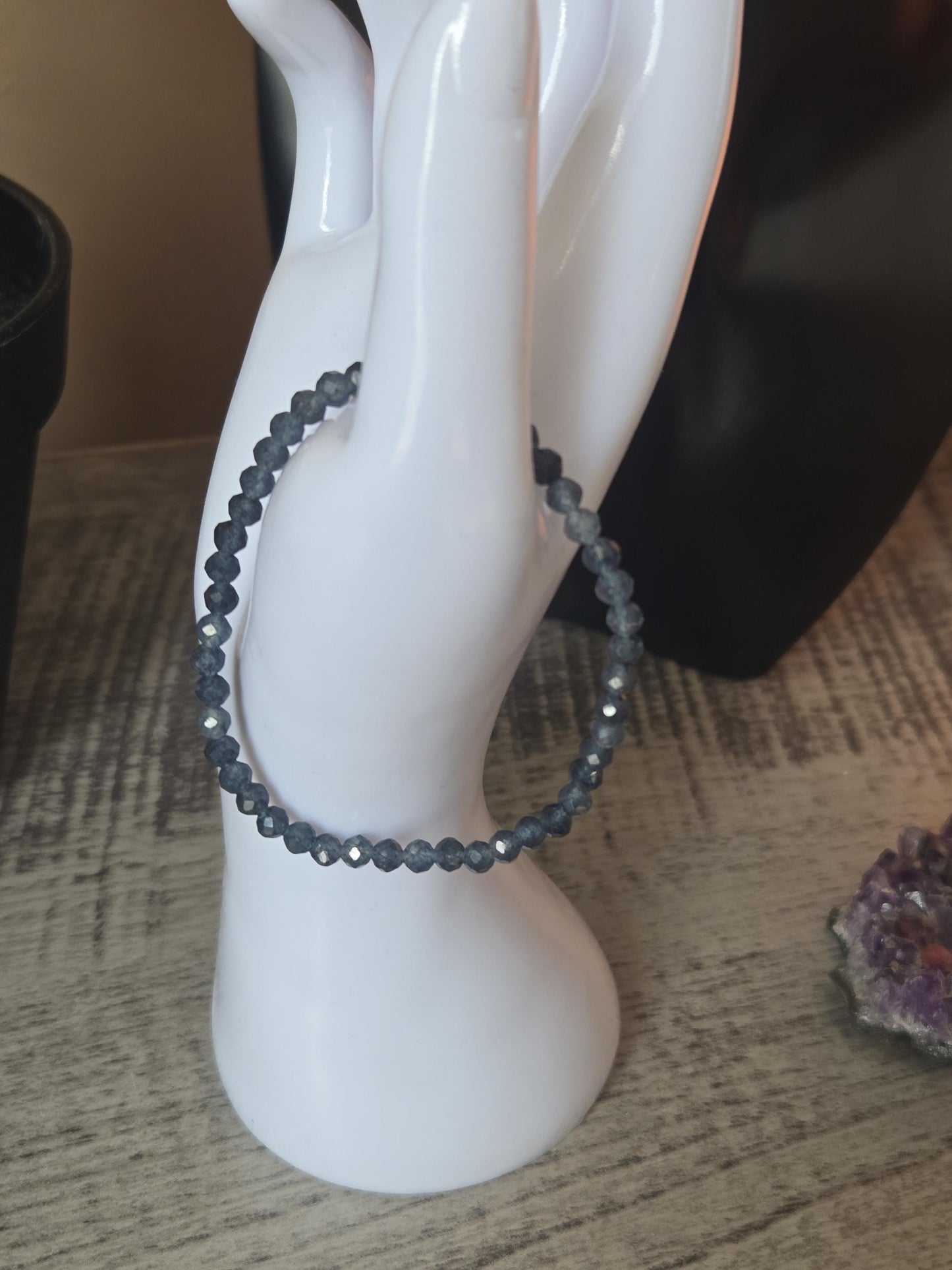 Natural 4x2mm Faceted Blue Sapphire Crystal Gemstone Beaded Bracelet