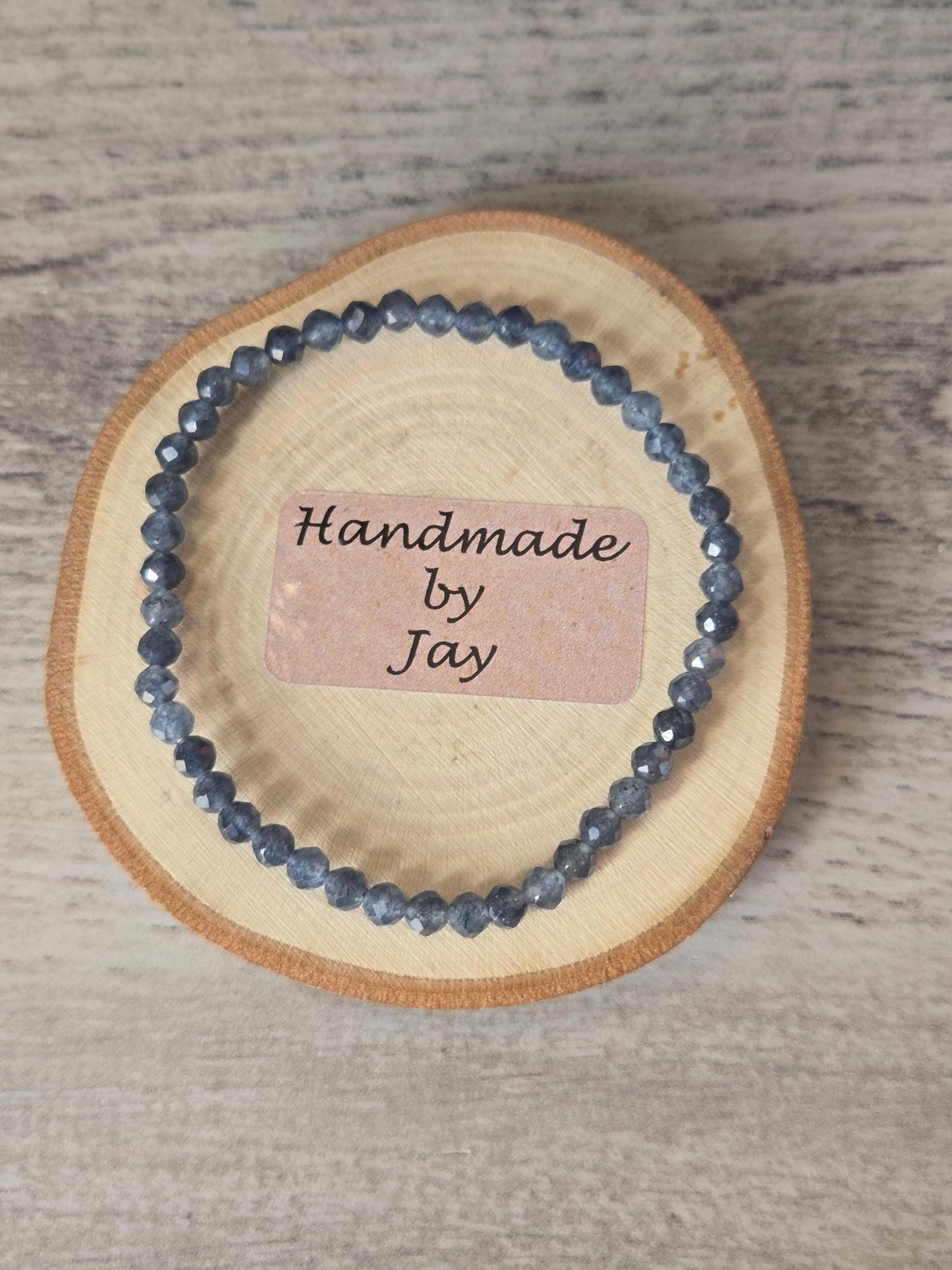 Natural 4x2mm Faceted Blue Sapphire Crystal Gemstone Beaded Bracelet