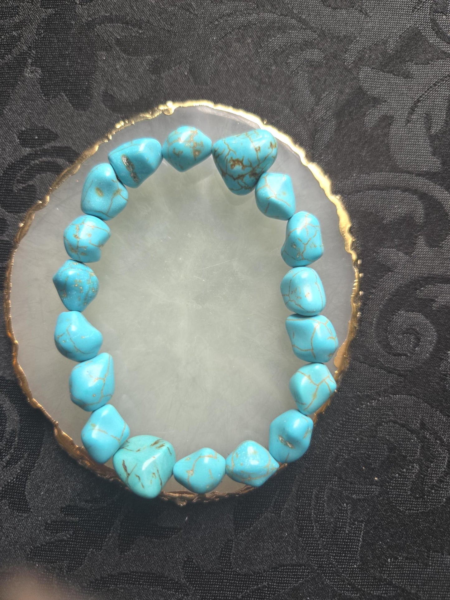 Chunky Turquoise Nugget Crystal Gemstone Throat Chakra Bracelet