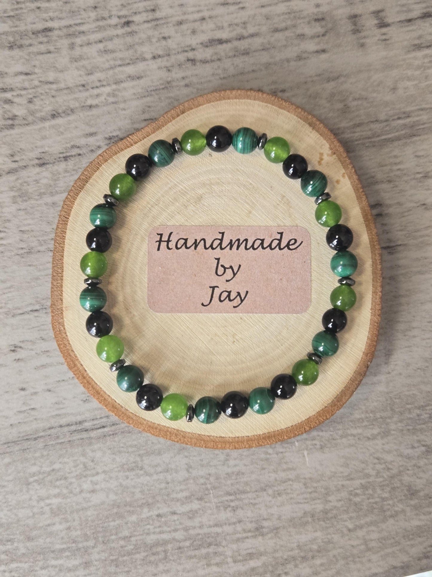 Handmade Jade, Malachite & Onyx Gemstone Bracelet: Grounding, Protection