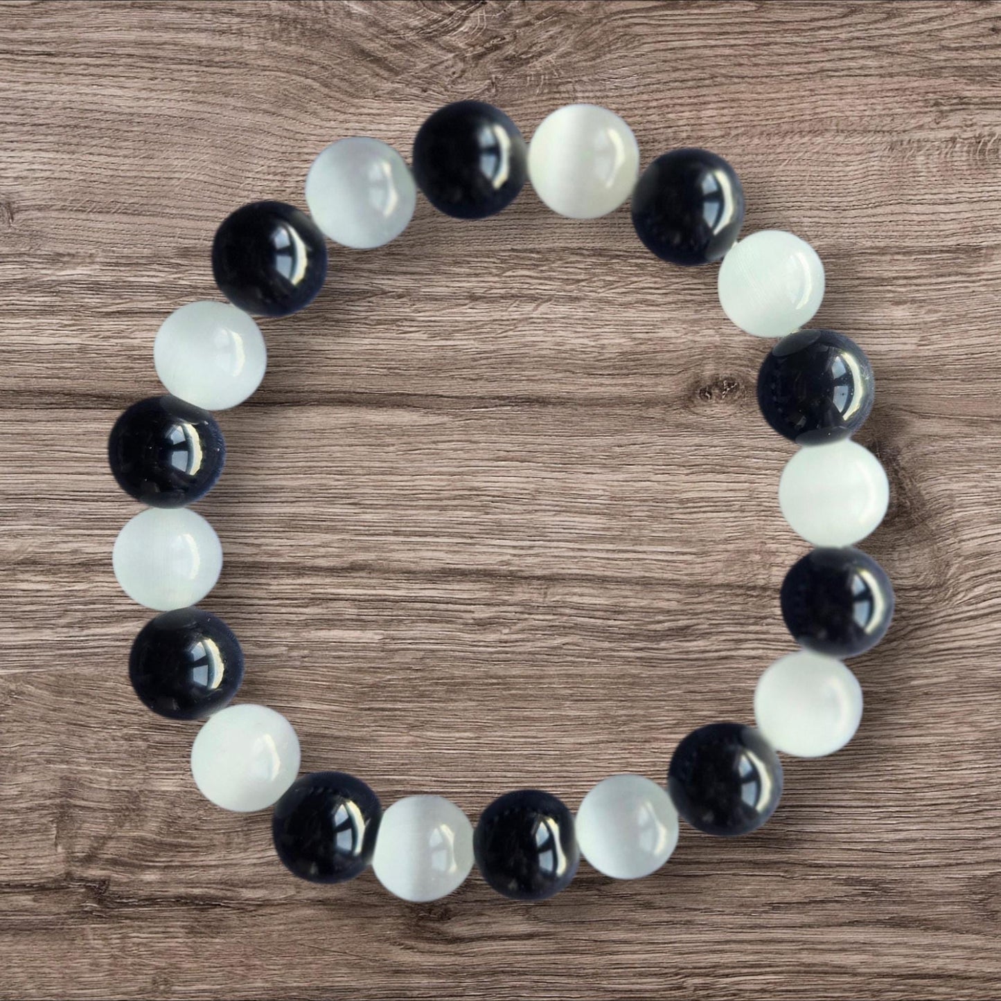Selenite & Black Tourmaline Bracelet: Handmade Crystal Healing Jewelry