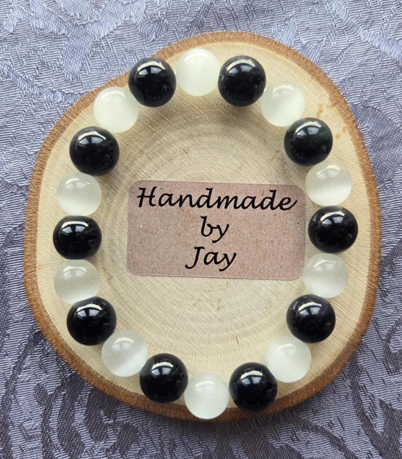 Selenite & Black Tourmaline Bracelet: Handmade Crystal Jewellery